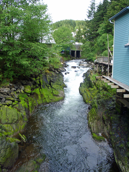 Creek behind the buildings